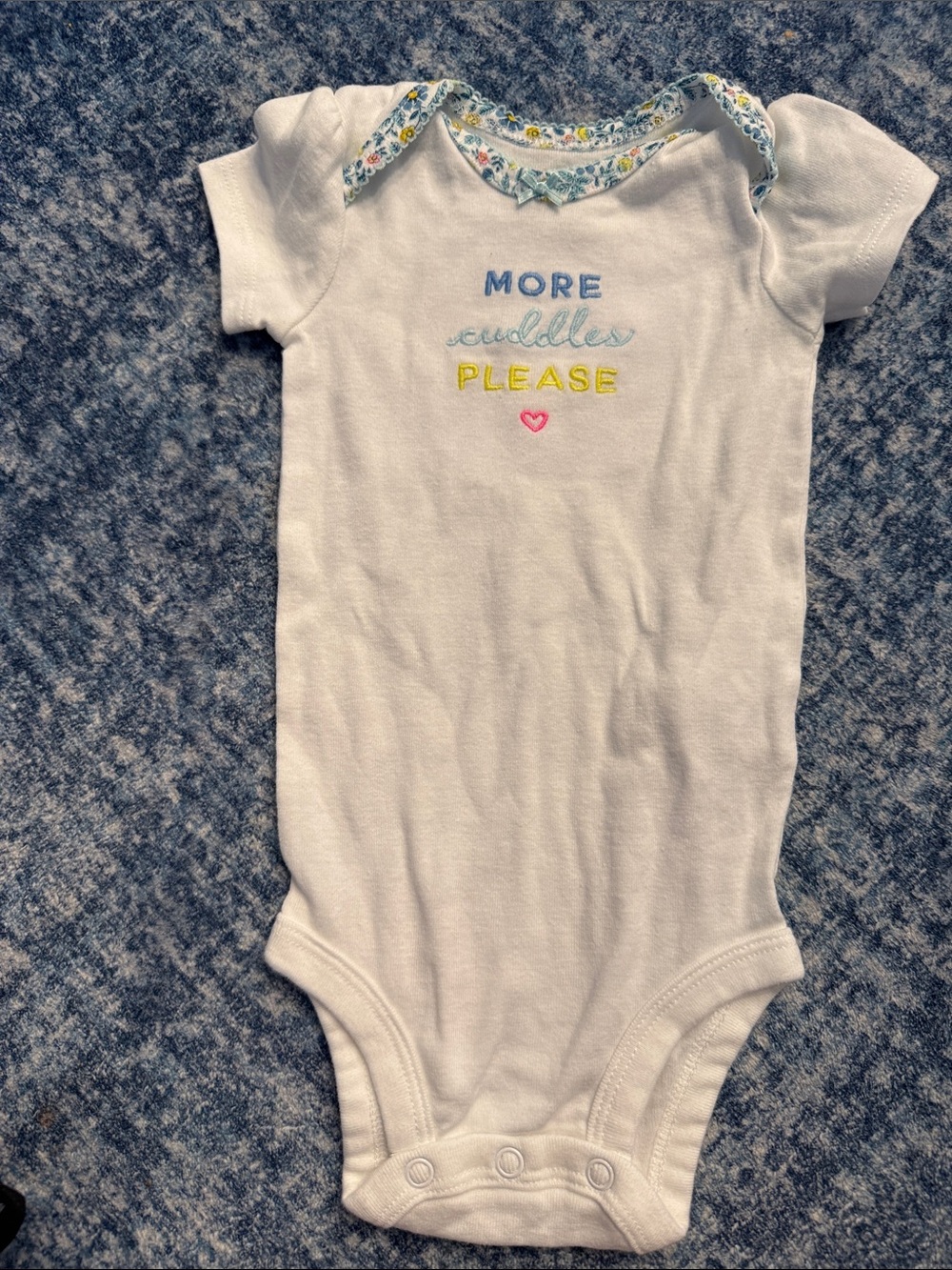 Carter's White Short-Sleeve Onesie with Multicolor Embroidery